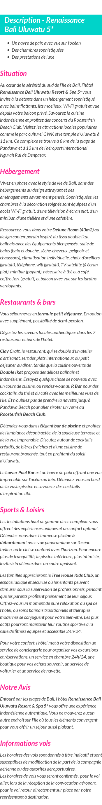 Détails du séjour