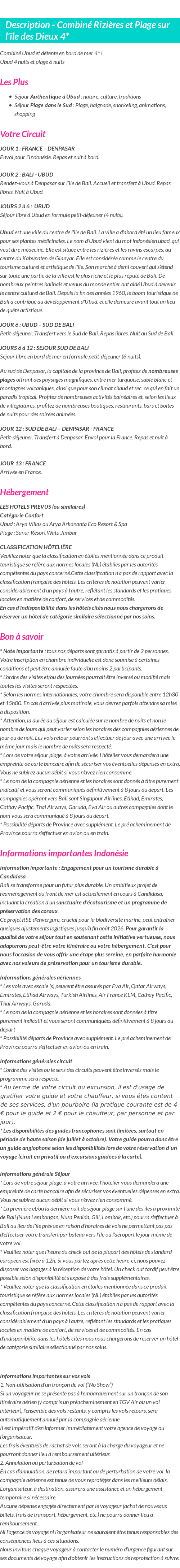 Détails du séjour