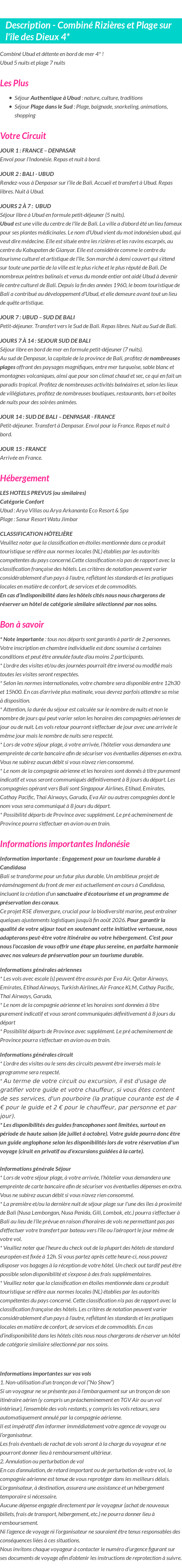 Détails du séjour
