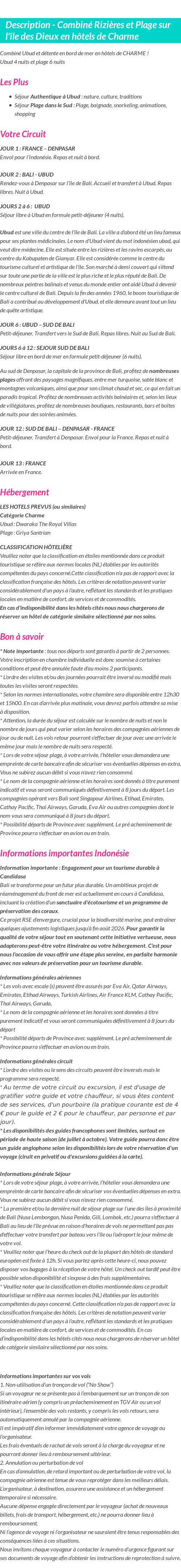 Détails du séjour