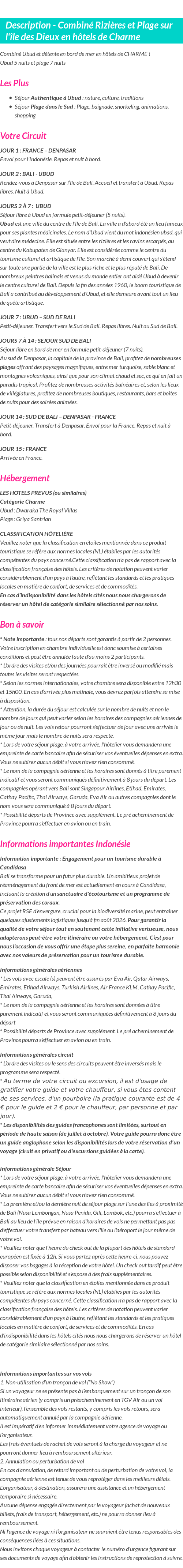 Détails du séjour