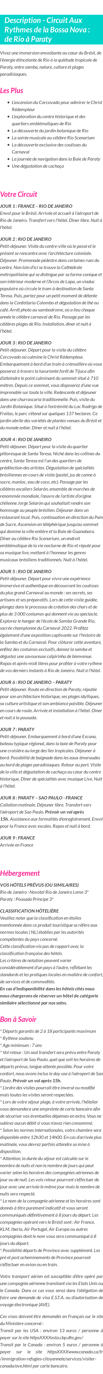 Détails du séjour