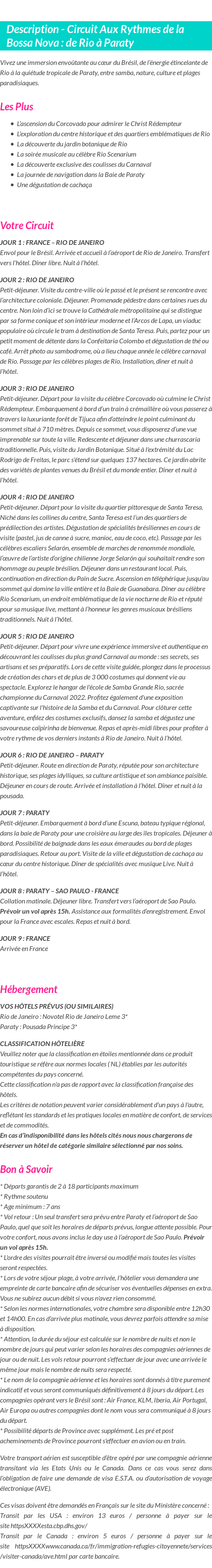 Détails du séjour