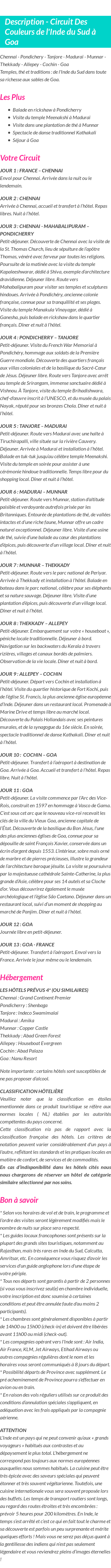 Détails du séjour