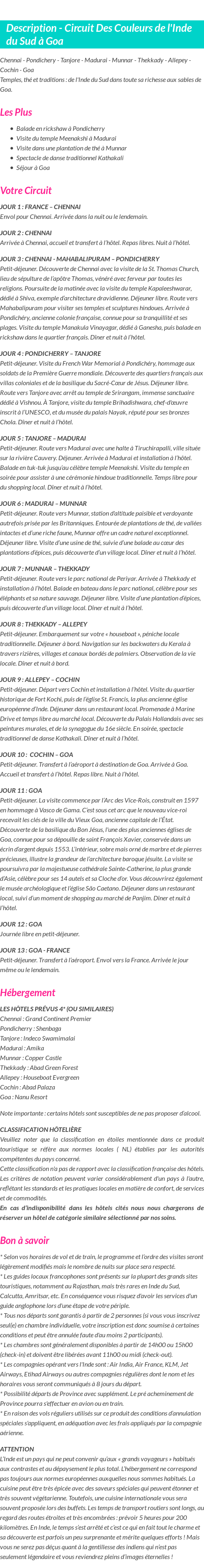 Détails du séjour