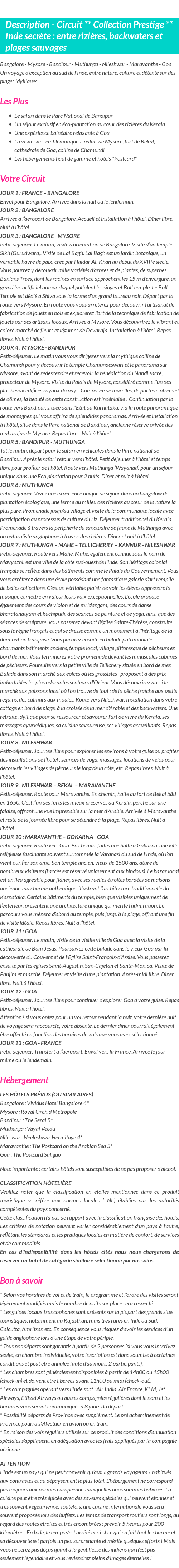 Détails du séjour