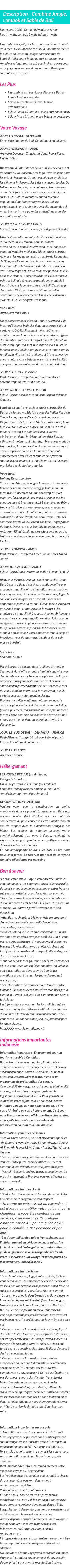 Détails du séjour