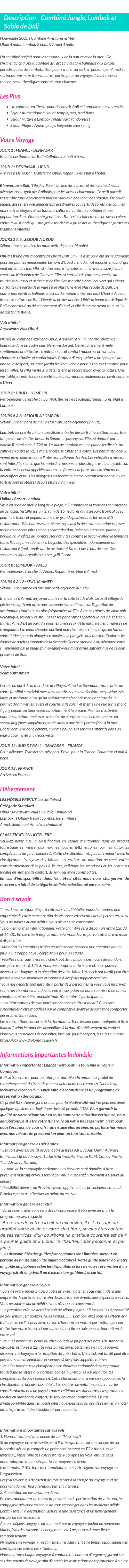 Détails du séjour