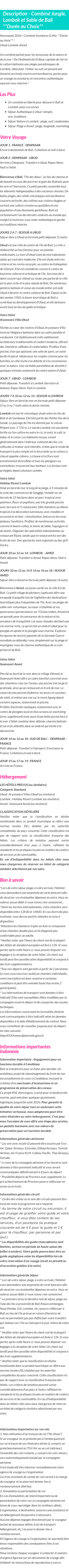 Détails du séjour