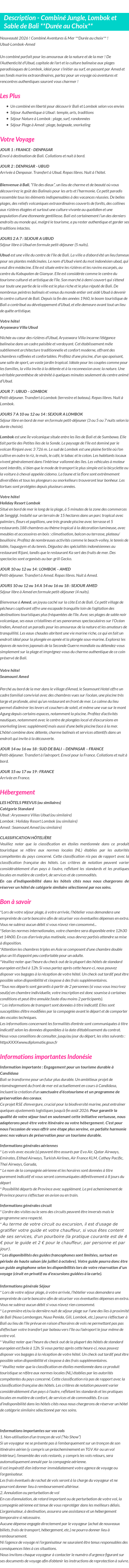 Détails du séjour