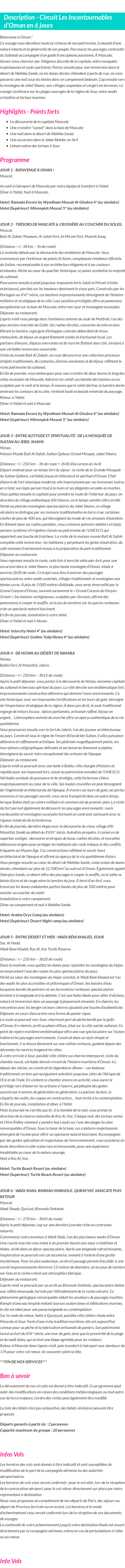 Détails du séjour