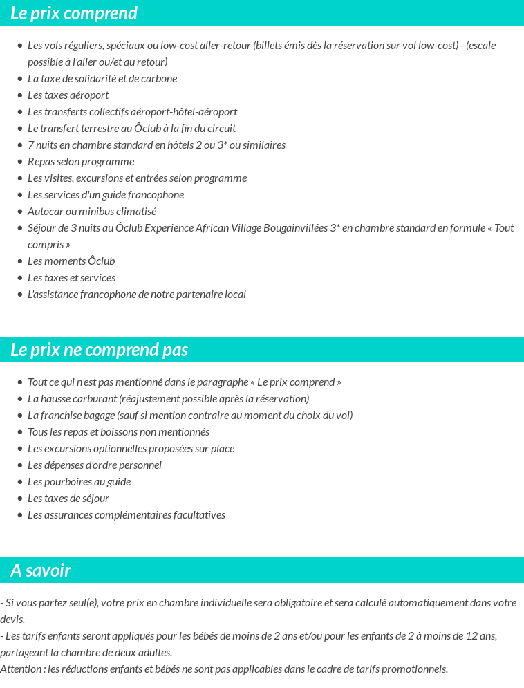 Conditions tarifaires