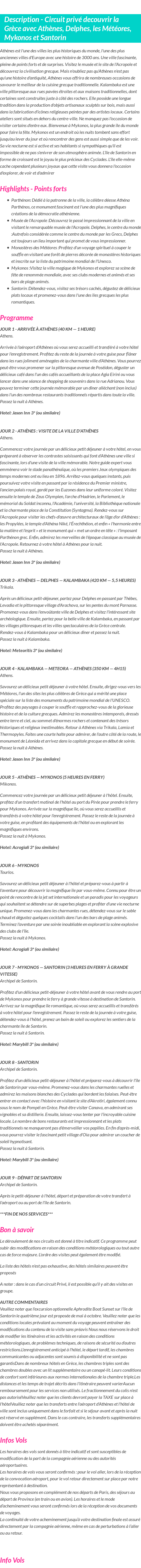 Détails du séjour