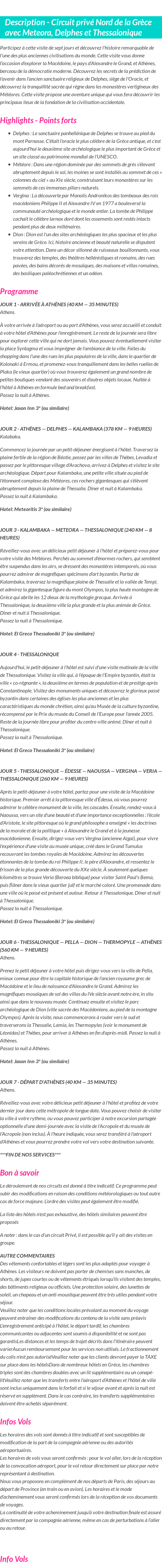 Détails du séjour