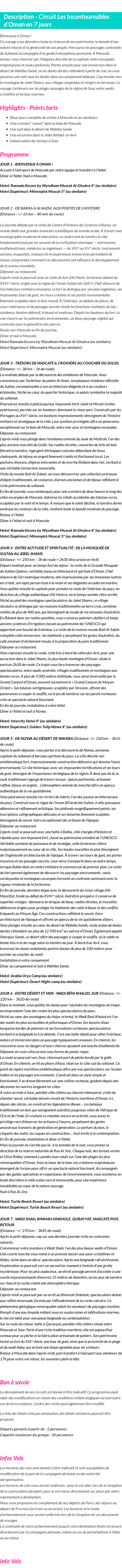 Détails du séjour