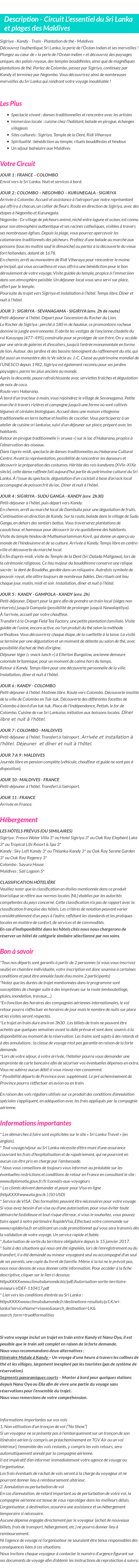 Détails du séjour