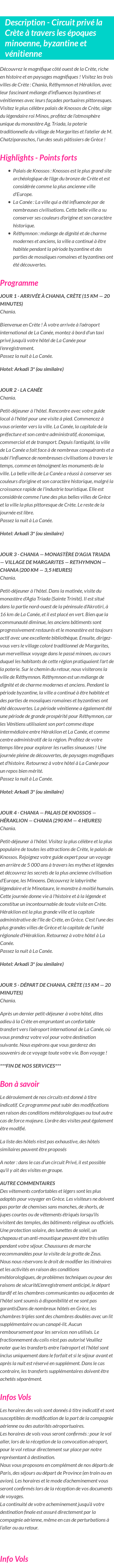 Détails du séjour