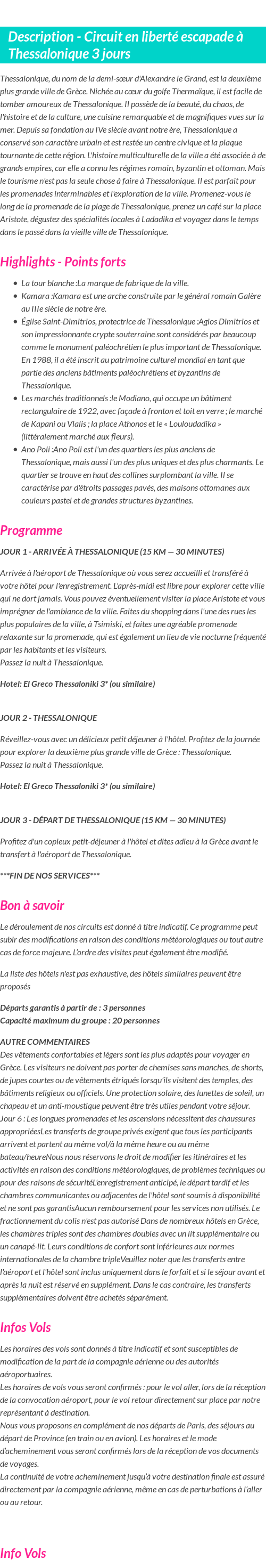 Détails du séjour