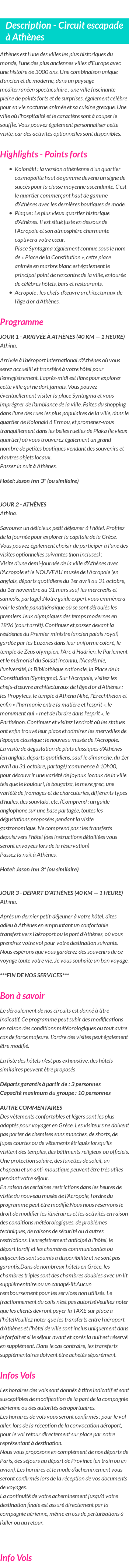 Détails du séjour