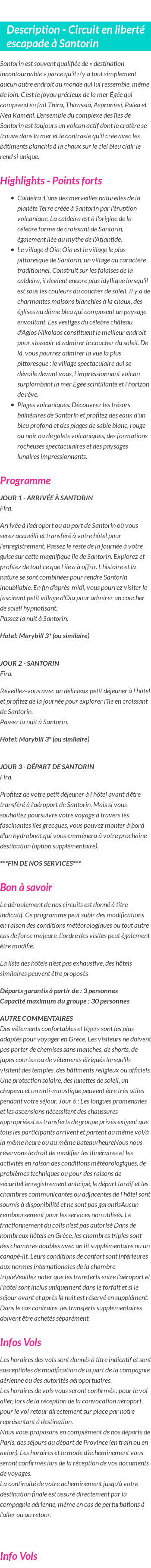 Détails du séjour