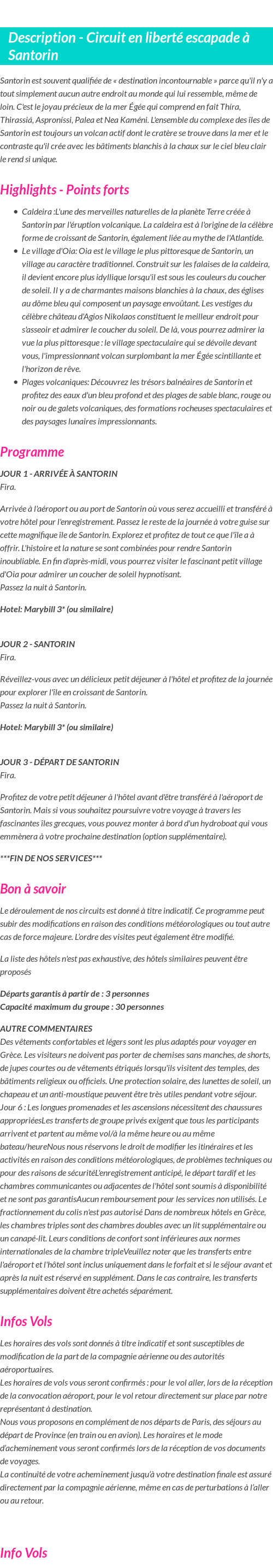 Détails du séjour
