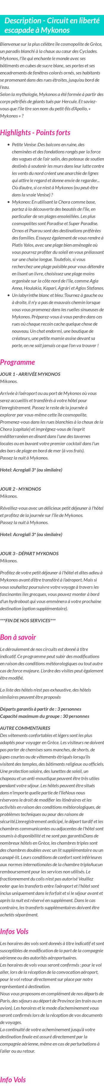 Détails du séjour