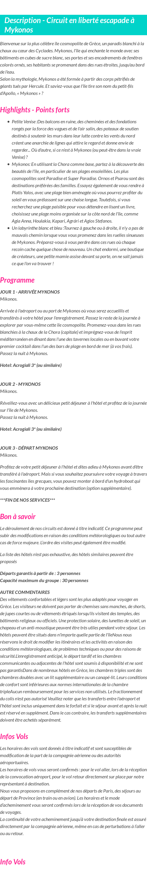 Détails du séjour