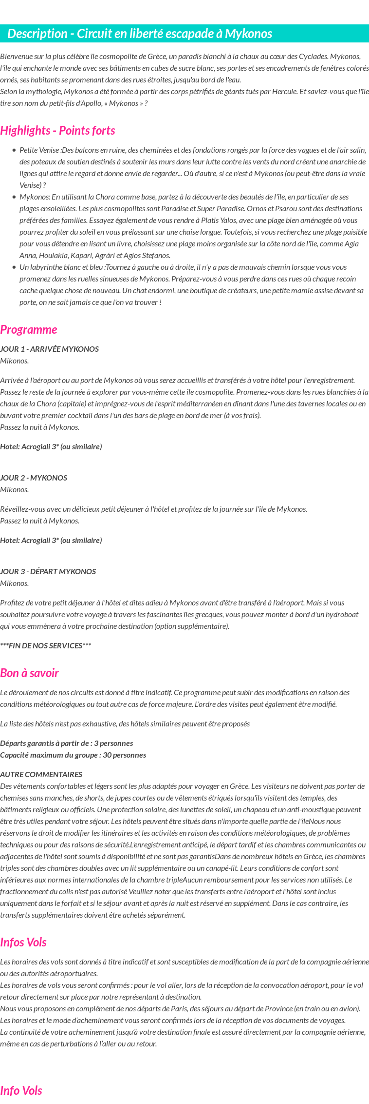 Détails du séjour