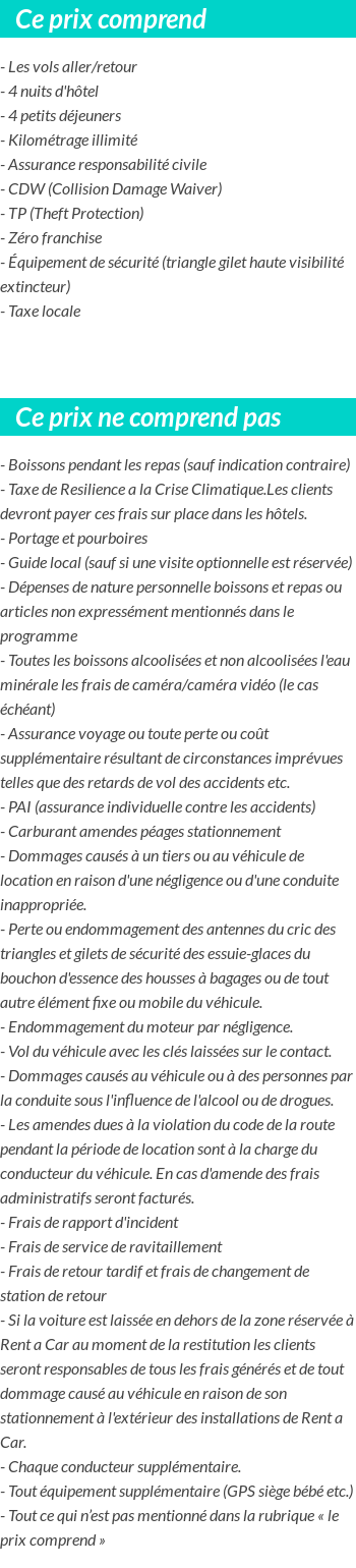 Conditions tarifaires