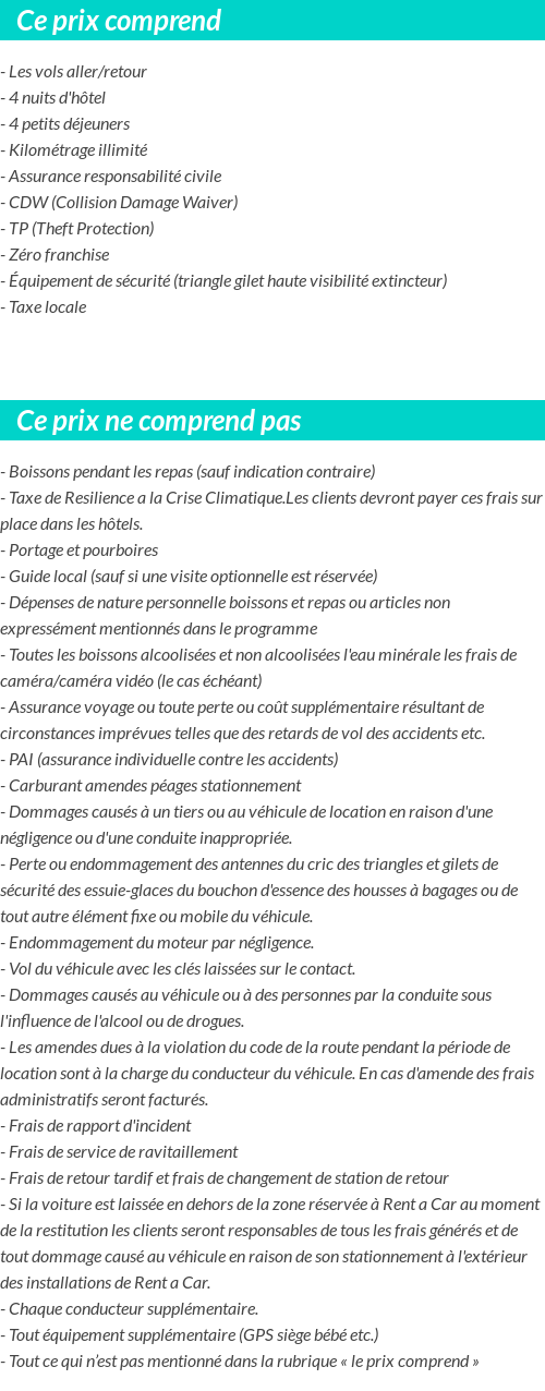 Conditions tarifaires