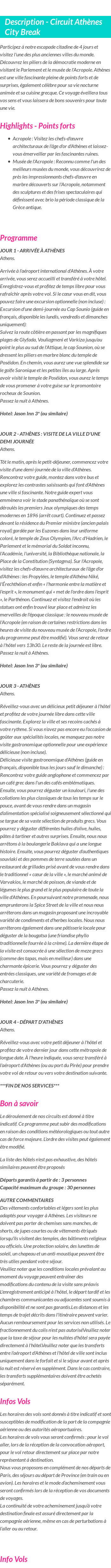 Détails du séjour