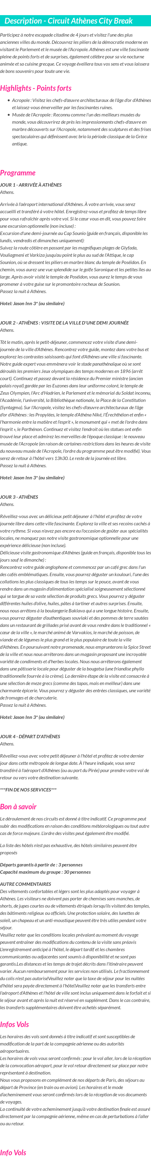 Détails du séjour