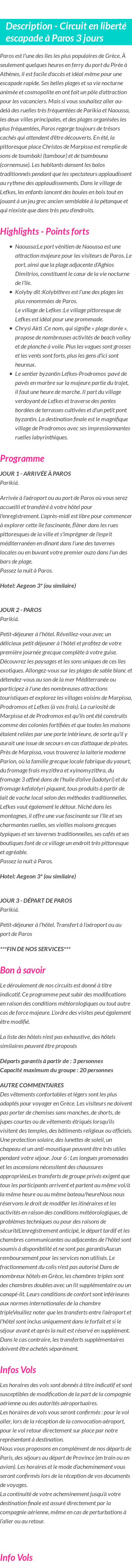 Détails du séjour