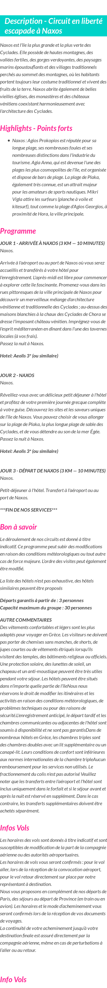 Détails du séjour