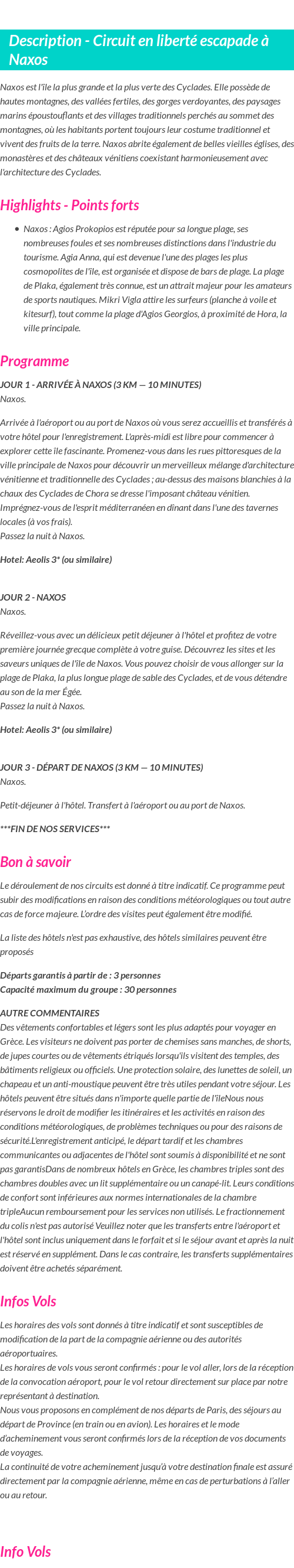 Détails du séjour