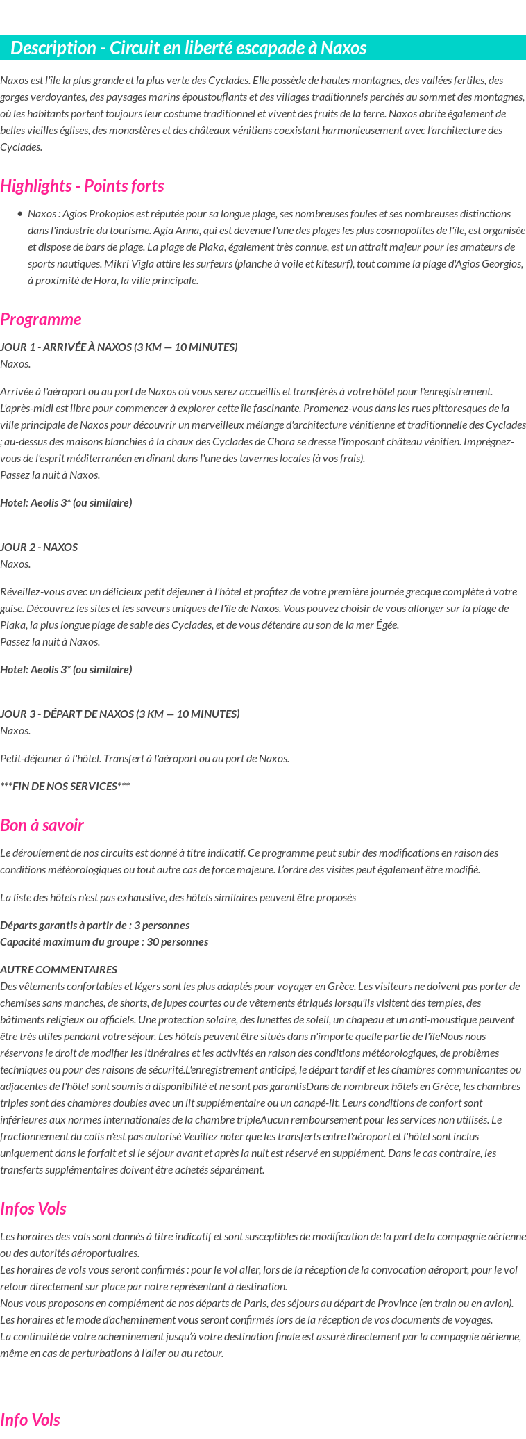 Détails du séjour