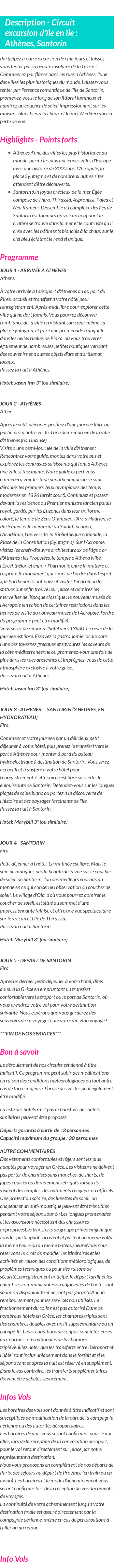Détails du séjour