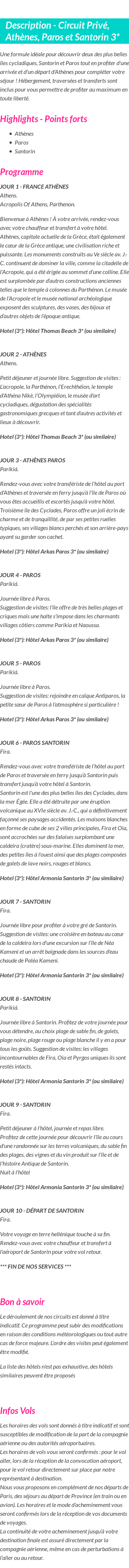 Détails du séjour