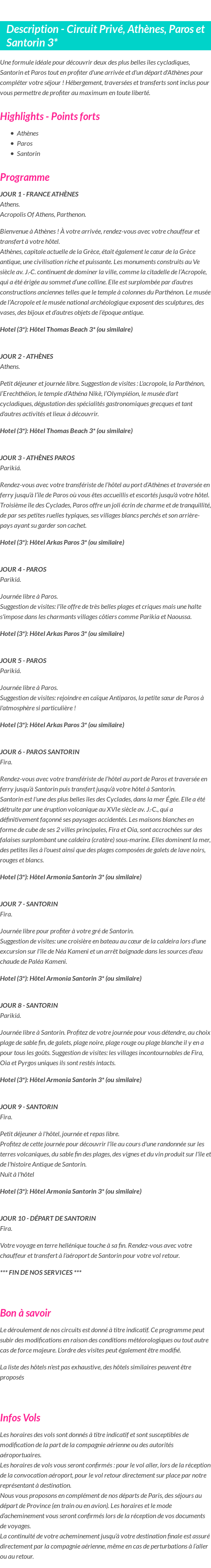 Détails du séjour