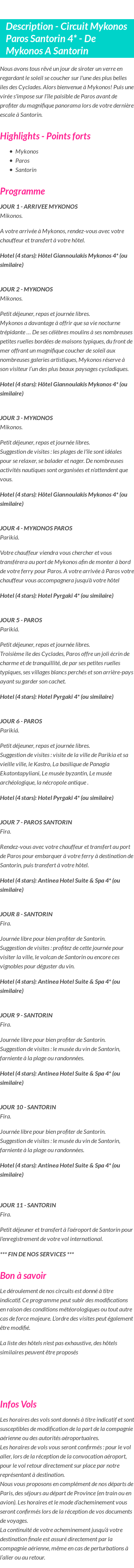 Détails du séjour