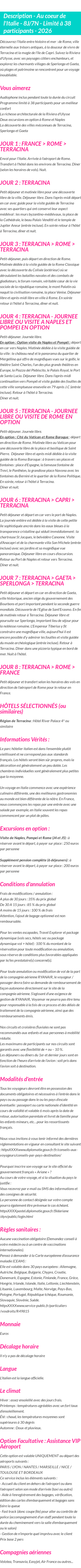 Détails du séjour