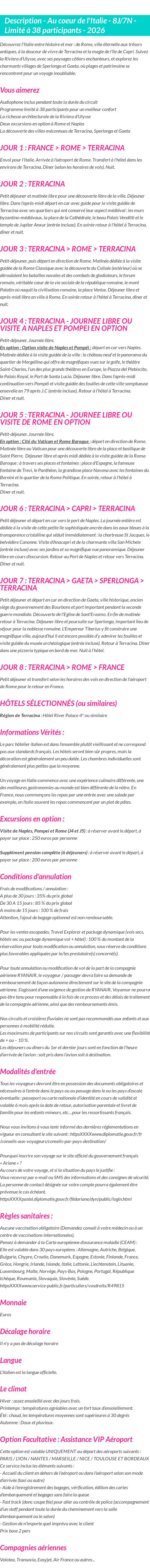 Détails du séjour