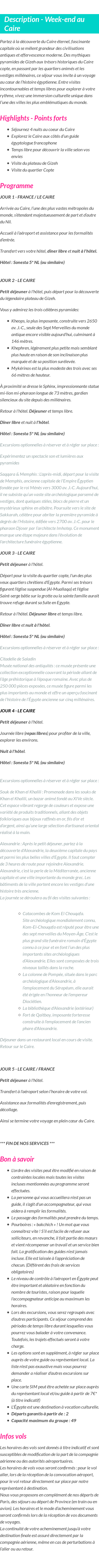 Détails du séjour