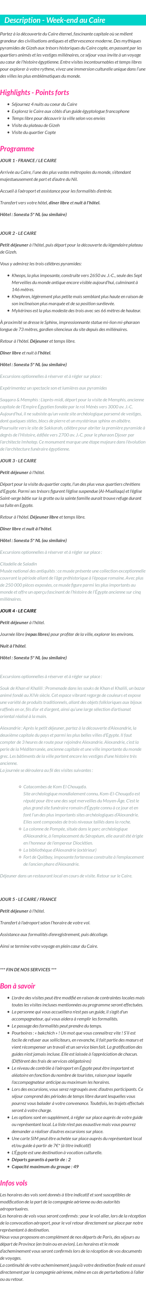 Détails du séjour