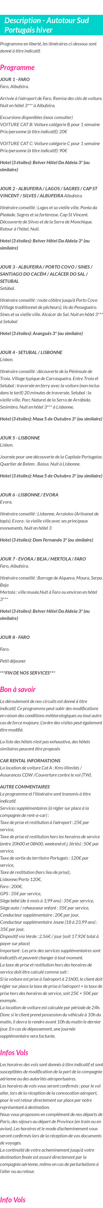 Détails du séjour