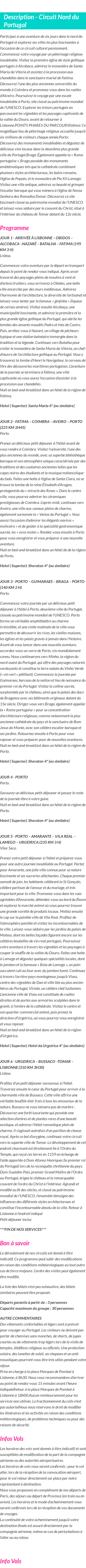 Détails du séjour