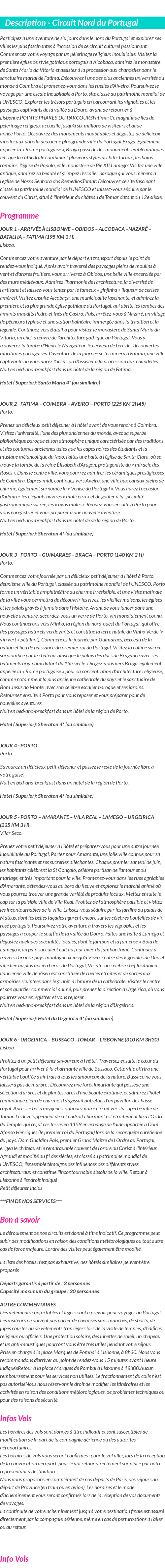 Détails du séjour
