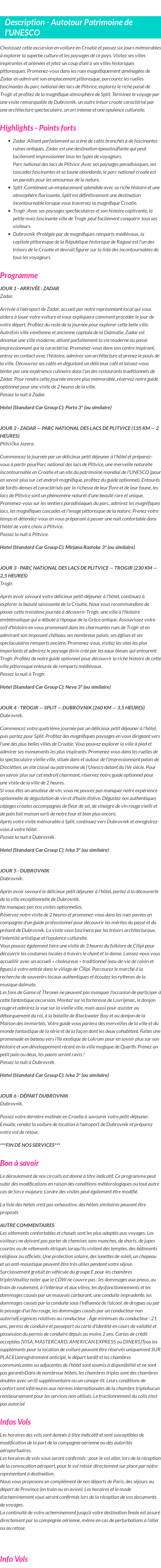 Détails du séjour