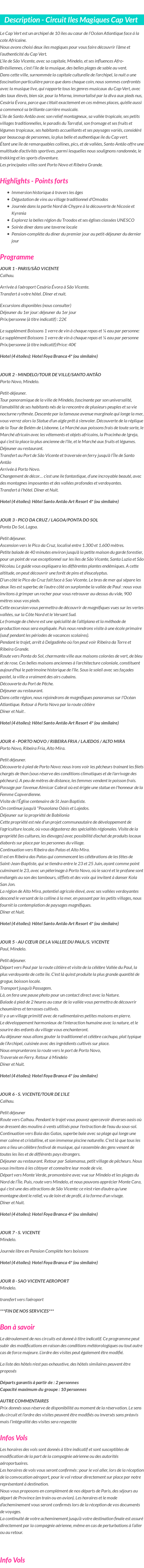 Détails du séjour
