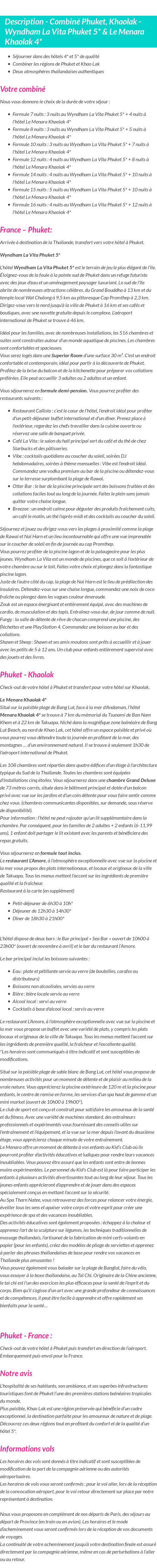 Détails du séjour